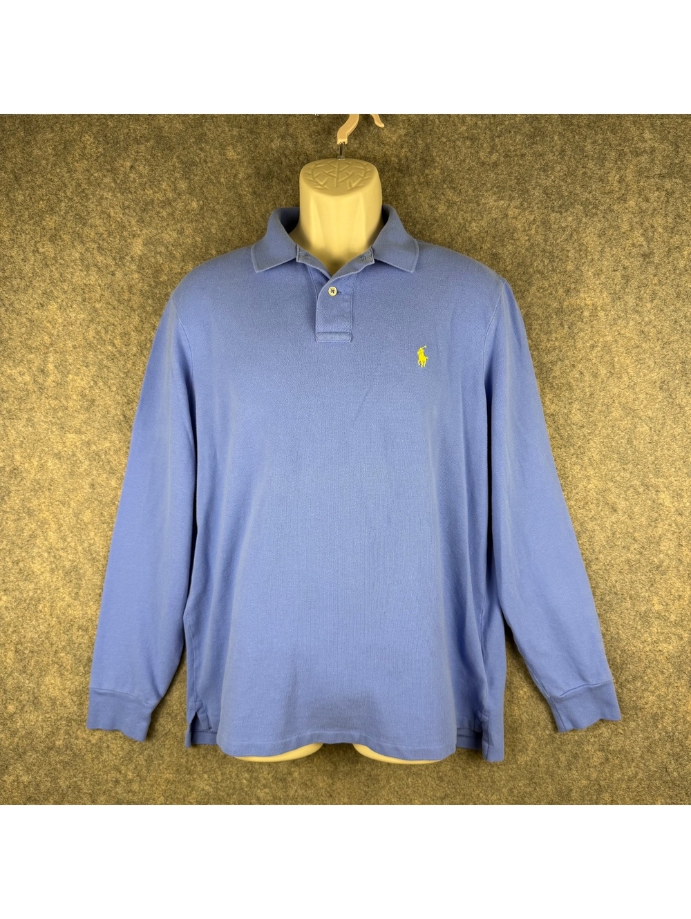 Polo Ralph Lauren Classic Fit Long Sleeve Polo Shirt Blue Yellow Men Large 475